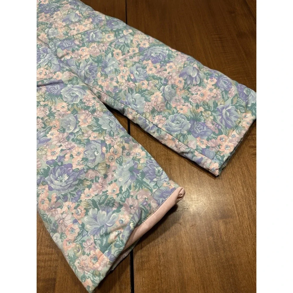Toddler Girl Vtg Floral Snow Bibs Pants Size M 3 80s 90s Pastel Retro